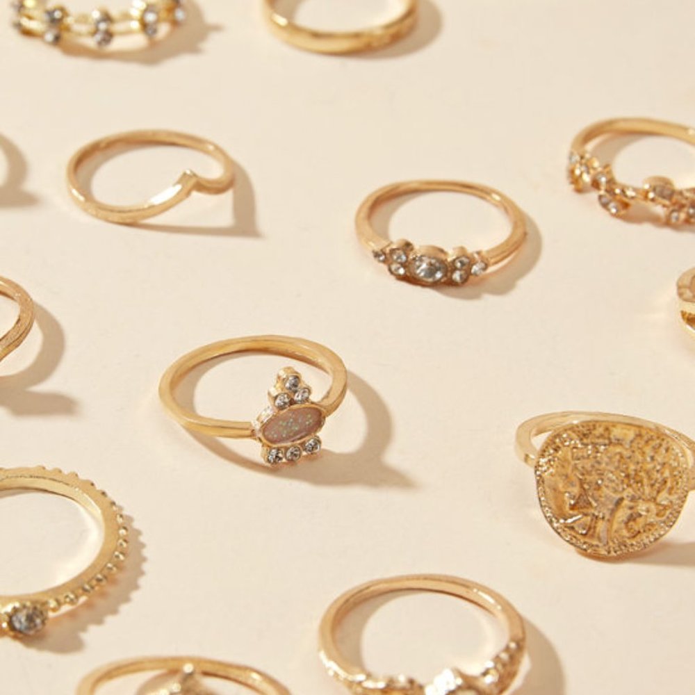 Gold Rhinestone Decor Rings 15pcs - Picture 3 of 4